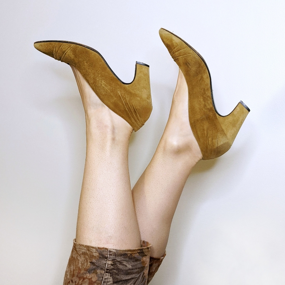 Vintage Heels | Escada Suede Heels | Gold, Size 8